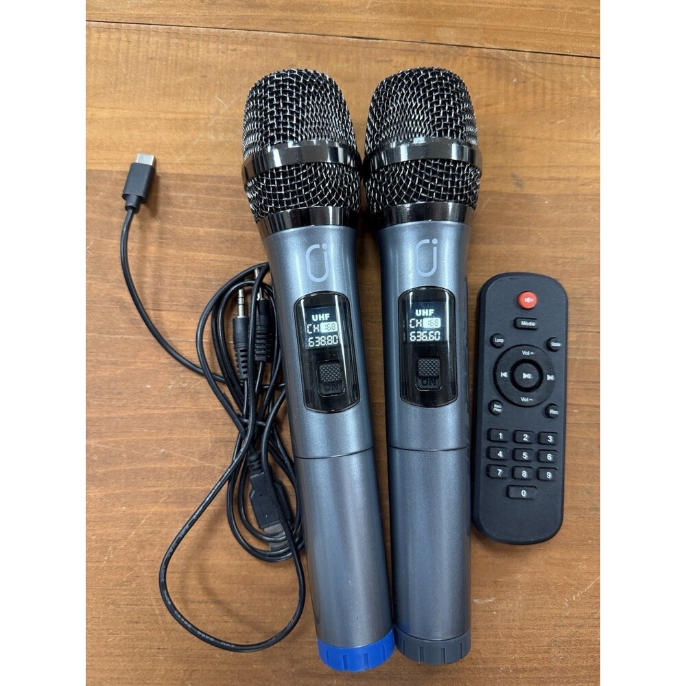 Hear Wireless Microphones UHF dual Karoake Dynamic & PA System Set Wz Receiver